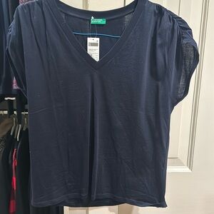 NWT Benetton Navy Shired Cap Sleeve Small